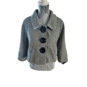 O&G Originals black and white houndstooth crop three quarter sleeve blazer M